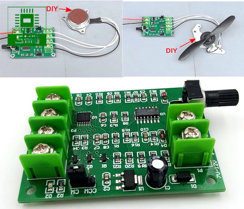 Đặc điểm kỹ thuật: Điện áp: 7-12VDC;  Dòng: ≤1. 2A; Phạm vi tốc độ: 0-100%