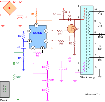Cấu tạo và nguyên lý mạch nguồn xung dùng IC KA3842 - Mạch điện tử